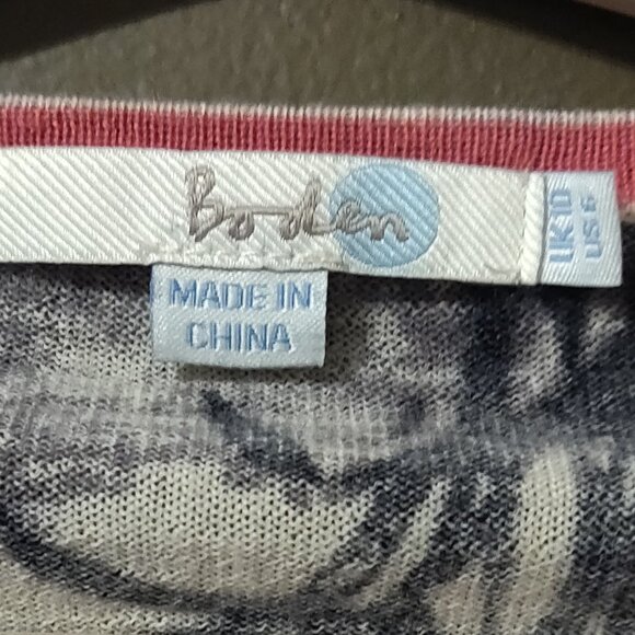 Boden Grey/Black/Cream Floral 100% Wool Cardigan Sweater SIZE US6 - Picture 2 of 6